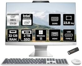 Resim ASUS A3402WVAK i5 1335U 32GB DDR5 2TB SSD Intel Graphics 23.8" FHD W11P Beyaz All in One & PER4 