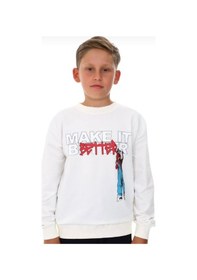 Resim Ekkokids Erkek Çocuk Make It Better Yazılı Sweatshirt-13415-beyaz Beyaz 