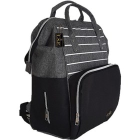 Resim U.S.F Lüx Fonksiyonel Anne Bebek Bakım Sırt Çantası Çizgili Gri - Siyah 