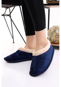 Resim Wordex U040 Kadın Erkek Ev İçi Yünlü Kışlık Ev Pandufu Ev Ayakkabısı Lacivert 