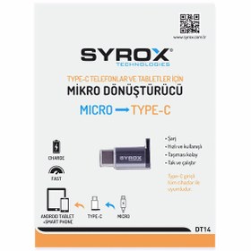 Resim Syrox Micro Usb Giriş Type-C Uç Şarj Çıkış Otg Dönüştürücü DT14 