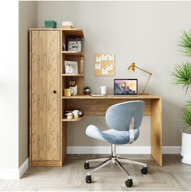 Resim ROOMART ROMA RAFLI ÇALIŞMA MASASI , ÇALIŞMA OFİS MASASI SOL DOLAPLI ATLANTİK ÇAM 