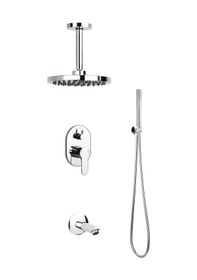 Resim Ankastre 3 Yönlü Yuvarlak Duş Seti Ø200 Mm Paslanmaz Pirinç Krom Kaplama Krom 