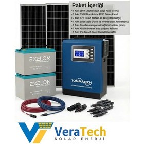 Resim Veratech Güneş Enerjisi Bahçe Evi Solar Paketi 395w Güneş Paneli, 100ah Jel Akü, 3kva İnverter 