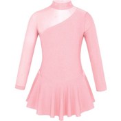 Resim Bordo Çocuk Kız Bale Dans Leotard Mock Boyun Tül Ekleme Kesikler Geri Paten Sahne Performansı Elbise Giyim Bordo 