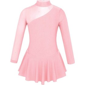 Resim Bordo Çocuk Kız Bale Dans Leotard Mock Boyun Tül Ekleme Kesikler Geri Paten Sahne Performansı Elbise Giyim Bordo 