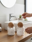 Resim zezedesing Dekoratif Ahşap Top Kapak Pamuk Ve Diş Ipi Kavanozu Kutusu 300ml 