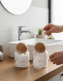Resim zezedesing Dekoratif Ahşap Top Kapak Pamuk Ve Diş Ipi Kavanozu Kutusu 300ml 