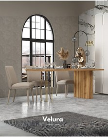 Resim Kelebek Yemek Odası Takımı Yemek Masası + 4 Adet Sandalye Ceviz 