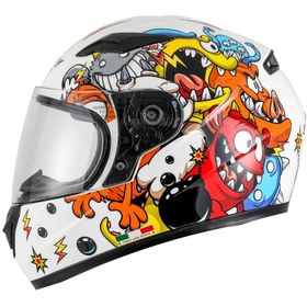 Resim Sway 815K Full Face Şeffaf Vizör Çocuk Motosiklet Kaskı M Beden Monster Model 