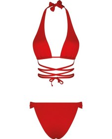 Resim Bonesta Chandra Üçgen Bağlamalı Büzgü Detaylı Kırmızı Bikini Takımı 