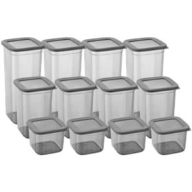 Resim 12'li 3 Boy Kavanoz Seti & Saklama Kabı & Erzak Kabı 6x650/1300/1900 Ml 40 Lı Etiket Hediyeli Antrasit 