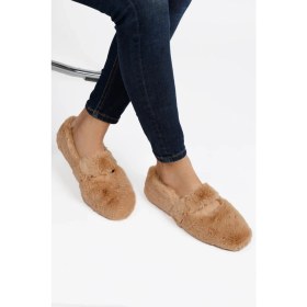 Resim Renkli Butik Bej Ultra Yumuşak Peluş Kadın Ev Babeti Hafif Taban Panduf 