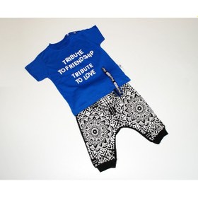 Resim Erkek Bebek Desenli İkili Takım Kısa Kol Mavi 