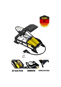 Resim Alman Tasarımı Çift Pistonlu Ayak Pompası Barometreli Kaymaz Pedallı Lastik Şişirme Pompası 