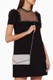 Resim Emmie Clutch Çanta, İnce Simli Deri, Gümüş Renk Lüks Gece Tasarımı - Gümüş 
