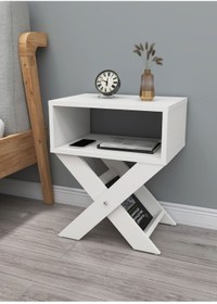 Resim Zuesse Dizayn Lepus X Ayaklı Komodin & Şifonyer Çekmecesiz Raflı Yatak Odası Başucu Düzenleyici Dergilik - Beyaz 