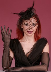 Resim Puantiyeli Gelin Kepi Nikah Şapkası Ve Uzun Tül Gelin Eldiveni Kombin Set 