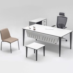 Resim Line Ofis Masa Takımı Çalışma Masa Takımı Sehpa Kitaplık Etaj Beyaz 