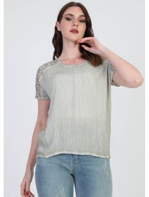 Resim Ella Camelia Kadın Omzu Dantel Detaylı Bluz 5010062 Yeşil 