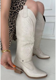 Resim Biçomi Jilla Bej Cilt Tak Çıkar Topuklu Bot Ve Çizme Çok Renkli 