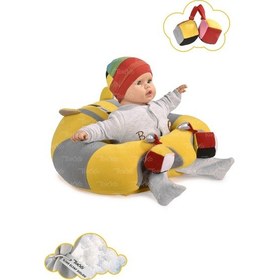 Resim Oyuncaklı Bebek Oturma Destek Minderi - Devrilmez Bebek Koltuğu - Büyük Bebek Oturağı Sarı Gri 