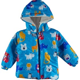 Resim aydino kids Unisex Bebek Mavi Renk Kapüşonlu Içi Polarlı Kışlık Şişme Mont 