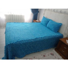Resim Tavşan Tüyü El Dokuma Çift Kişilik Yatak Örtüsü 280x260 -mavi Mavi 