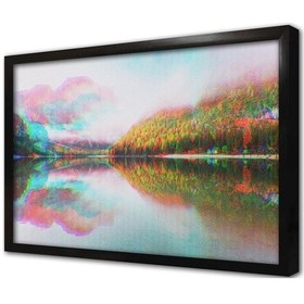 Resim Göl Manzarası Glitch Çerçeveli Mdf Tablo-173731 