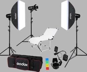 Resim E250 3'lü Paraflaş Set + Çekim Masası 60x130 cm 