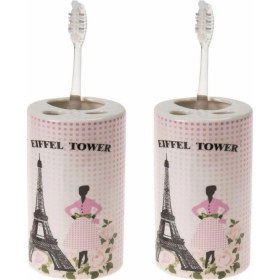 Resim 2 Adet Seramik Diş Fırçalık Eyfel Kulesi Model 7x7x11cm Banyo Seti Çok Renkli 