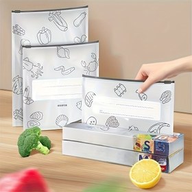 Resim 10 adet Tekrar Kullanılabilir Alüminyum Folyo Gıda Saklama Çantaları Fermuarlı - Kalın, Sızdırmaz, Kendinden Kapamalı, Taze Meyve ve Sebzeler için Mükemmel, Yemek Hazırlığı ve Mutfak Düzenleme için İdeal, Mutfak Düzenleyicileri ve Saklama 