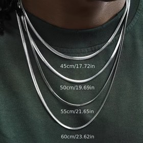 Resim Tek Parça Üniseks Paslanmaz Çelik Herringbone Yılan Zincirli Gerdanlık, Tüm Mevsimler İçin Moda Basit Düz Kolye - Günlük Giyim ve Hediyeler İçin İdeal, Çıkmayan Seksüel Kolye - Sevgililer Günü 