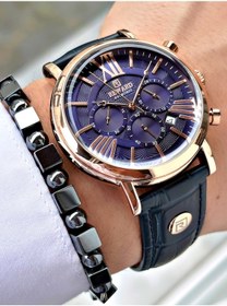 Resim Reward Marka Deri Kordon Orjinal Klips Su Geçirmez Erkek Kol Saati + Bileklik Rose Gold Erkek Kol Saati- Lacivert 