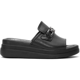 Resim Venüs 2409915y Kadın Hakiki Deri Dolgu Topuk Terlik Siyah Siyah 