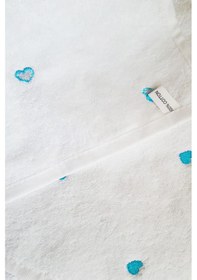 Resim 3 Parça Kalp Nakışlı Banyo Havlusu Takımı %100 Pamuklu Lovely Set Turkuaz 