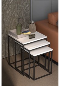 Resim Zigon Sehpa 3'lü Küp Atlantik Çam Beyaz 