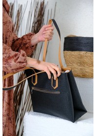 Resim Just Polo Kadın Gofraj Baskılı Büyük Boy El Çantası 4028 Siyah - Camel 