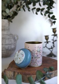 Resim Flora Pink Desenli Yuvarlak Metal Saklama Kabı, 9 X 11 Cm, 0,6 Lt Desenli 