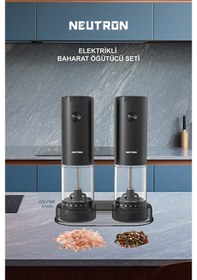 Resim Neutron Ntl-pg-33d Pilli Tuz Ve Baharat Öğütücü Değirmen İkili Set Siyah 