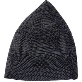 Resim 50'li Dokuma Örgü Desenli Takke Kaliteli Namaz Takkesi Siyah 