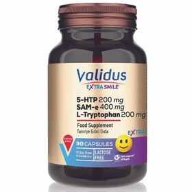 Resim Validus Extra Smile 5HTP 200 mg + L-Tryptophan 200 mg + Sam 400 mg 30 Kapsül 
