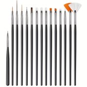 Resim 15 Adet Akrilik Tırnak Sanatı Fırçaları, Tırnak Noktalama Aracı Sanat Tırnak Fırçaları Tırnak Sanatı Uygulama Hatları Noktalama Boyama Jeli Akrilik Fırça Ev Ve Salon Tırnak Temizleme Fırçası 