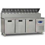 Resim Dampak 3 Kapılı Alçak Monte Pizza Hazırlık Dolabı 450 Litre 200 X 70 X 109 Cm 