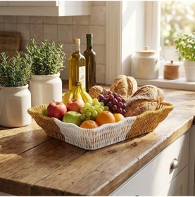 Resim Buffer Dikdörtgen Çift Renkli Plastik Rattan Ekmek Ve Meyve Sepeti - Çok Amaçlı Banyo Ve Mutf Çok Renkli 