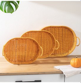 Resim Porsima 708-a Oval 3'lü Hasır Tepsi Dekoratif Servis Sunum Tepsi 