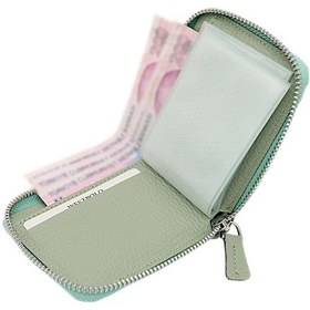 Resim Westpolo Hakiki Deri Kağıt Para Ve Bol Şeffaf Kart Bölmeli, Fermuarlı Unisex Kartlık - Mint Yeşili 