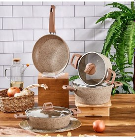 Resim Cornella Cook 7 Parça Granit Tencere Seti Cappicino 