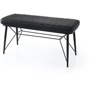Resim Evistro Bench Puf Metal Retro Ayaklı Siyah Deri 