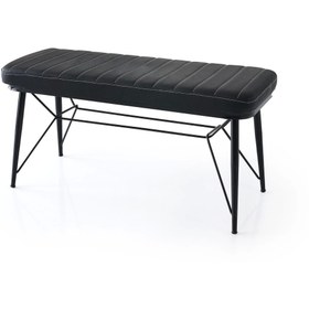 Resim Evistro Bench Puf Metal Retro Ayaklı Siyah Deri 